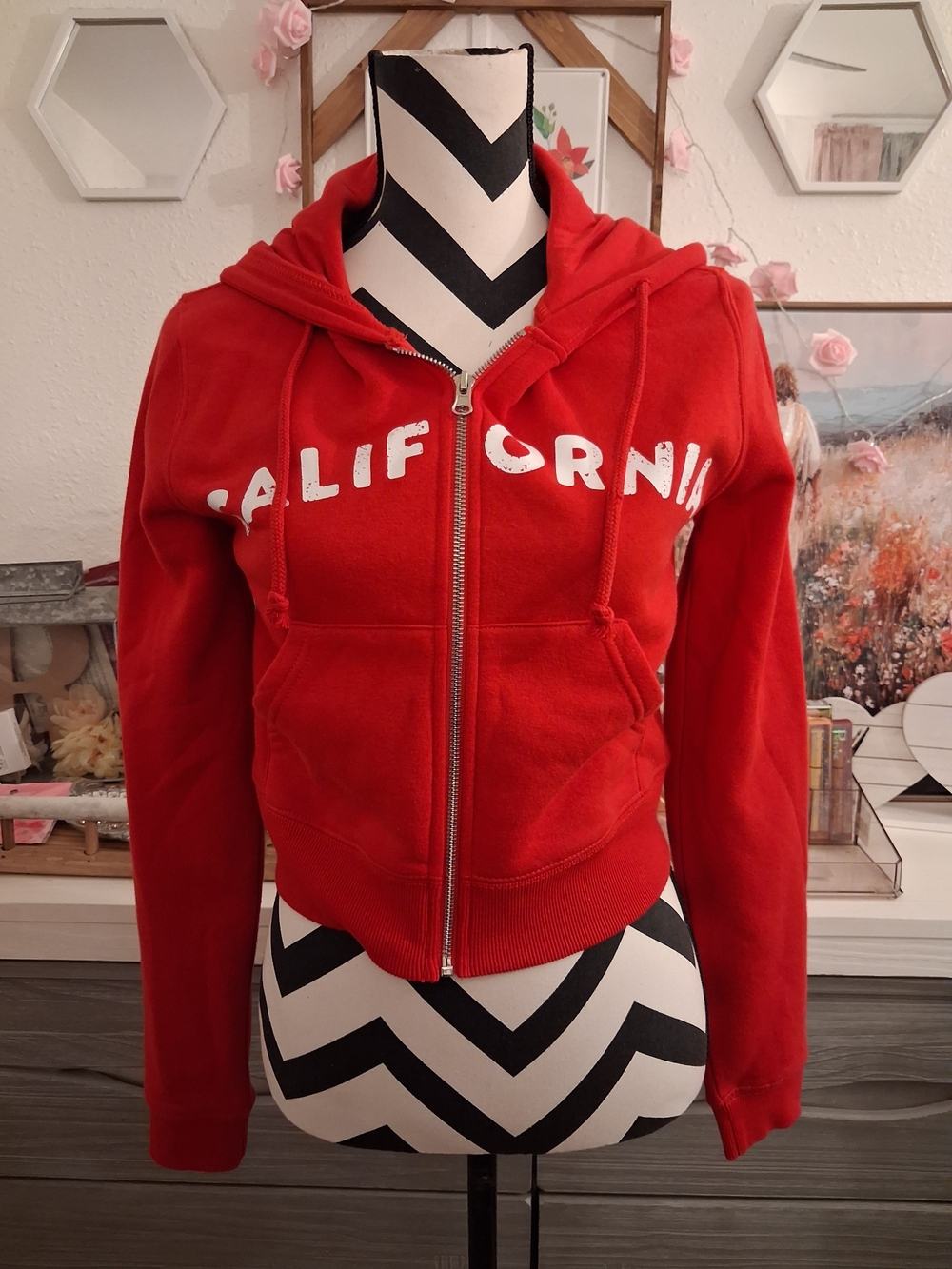 Forever 21 Women's Red Zip-Up Hoodie Jacket - California Graphic
